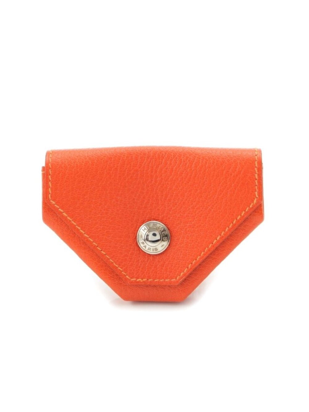 Hermes le Vanquatre le 24 Chevre Leather Double Face Coin Purse Wallet Orange